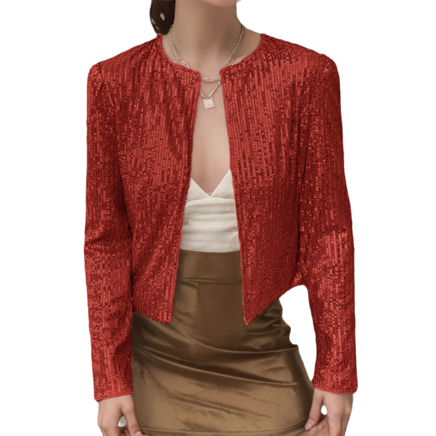 Sequin Crew-neck Long-sleeve Cardigan 8 Sequin Crew-neck Long-sleeve Cardigan - Image 8