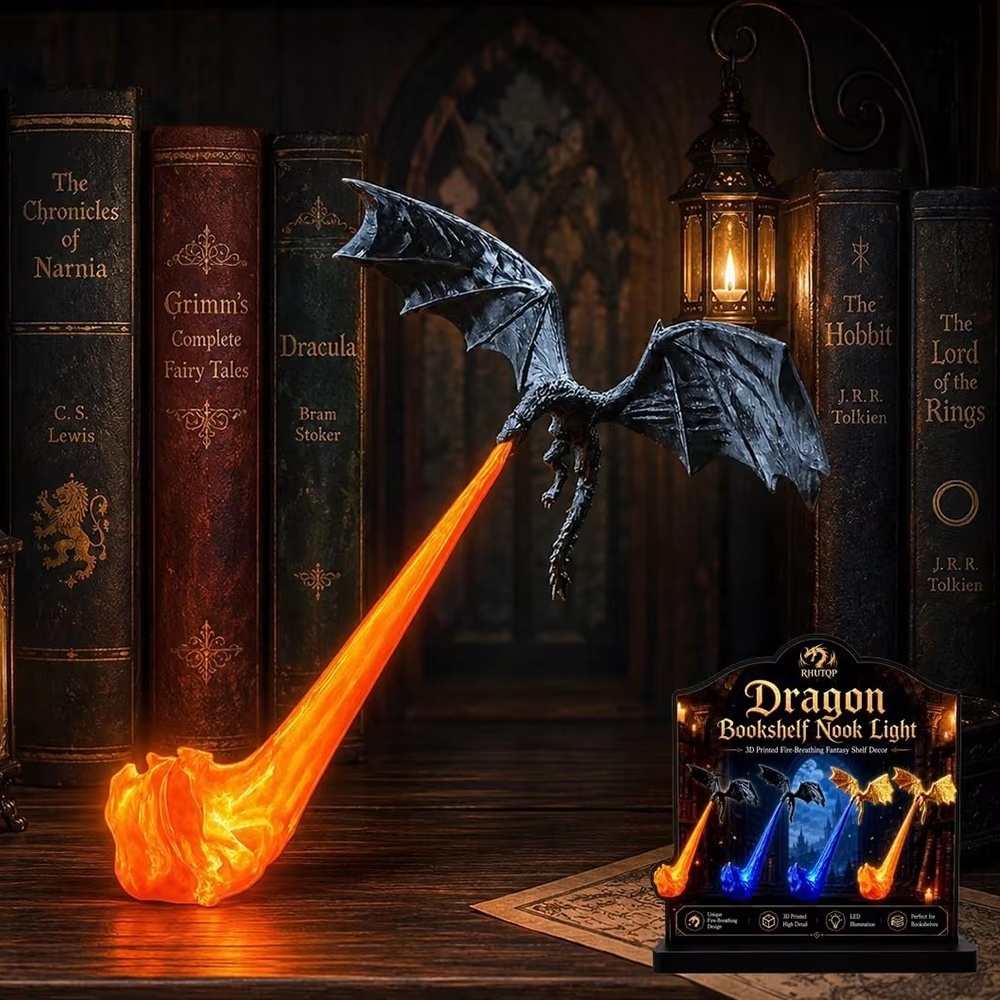 3D Printed Flying Dragon Fire Breathing Dragon Bookshelf Nook Light 1 3D Printed Flying Dragon Fire Breathing Dragon Bookshelf Nook Light