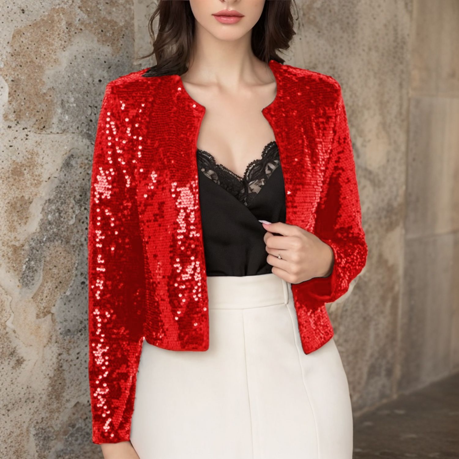 Sequin Crew-neck Long-sleeve Cardigan 2 Sequin Crew-neck Long-sleeve Cardigan - Image 2