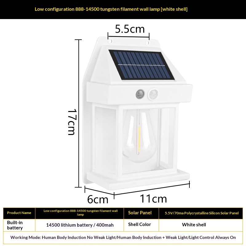 Solar Tungsten Wall Light With Motion Sensor IP65 Waterproof LED 4 Solar Tungsten Wall Light With Motion Sensor IP65 Waterproof LED - Image 4