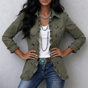 Women's  Solid Color Ruffled Jacket Pleated Lapel Blazer