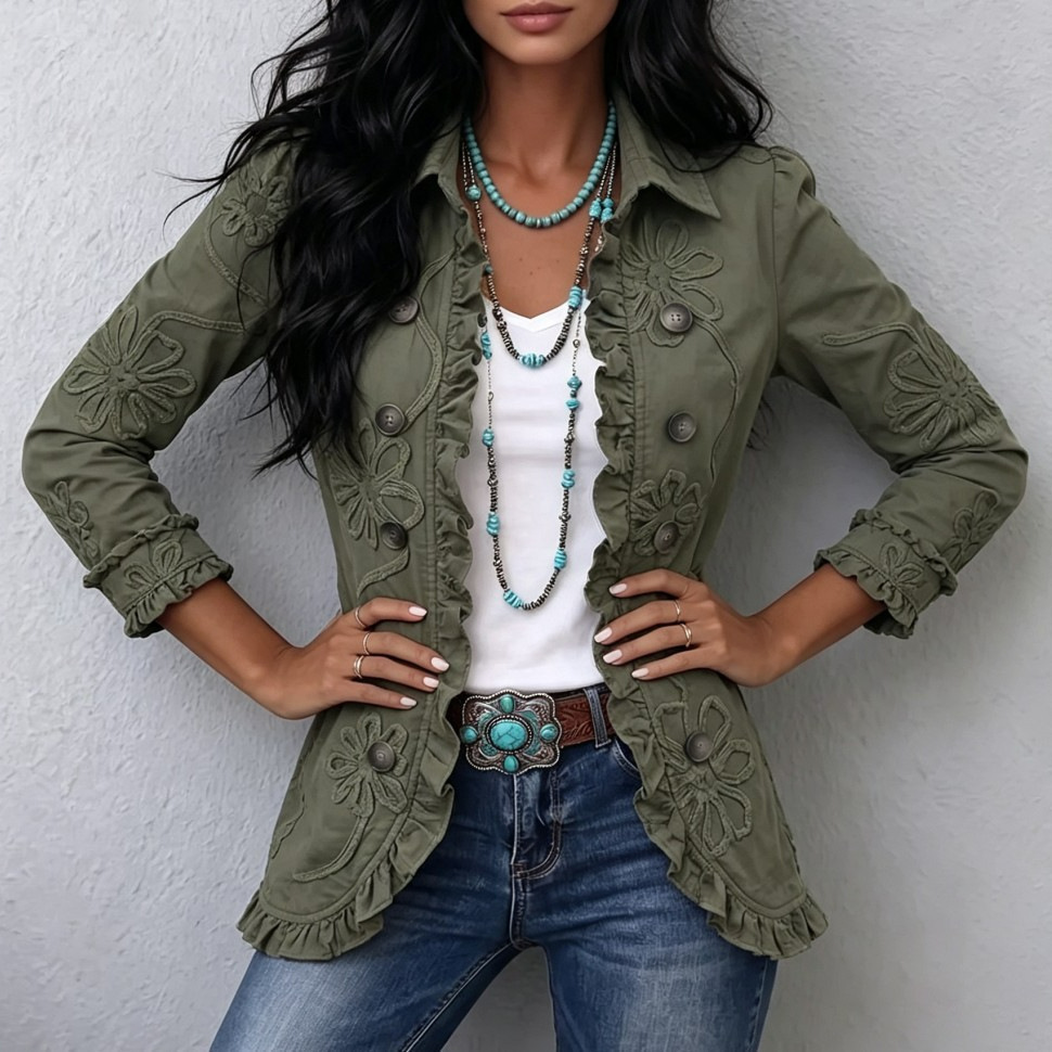 Women's Solid Color Ruffled Jacket Pleated Lapel Blazer 1 Women's Solid Color Ruffled Jacket Pleated Lapel Blazer