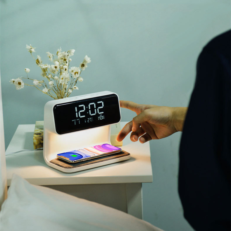 Creative 3 In 1 Bedside Lamp Wireless Charging LCD Screen Alarm Clock Wireless Phone Charger 4 Creative 3 In 1 Bedside Lamp Wireless Charging LCD Screen Alarm Clock Wireless Phone Charger - Image 4