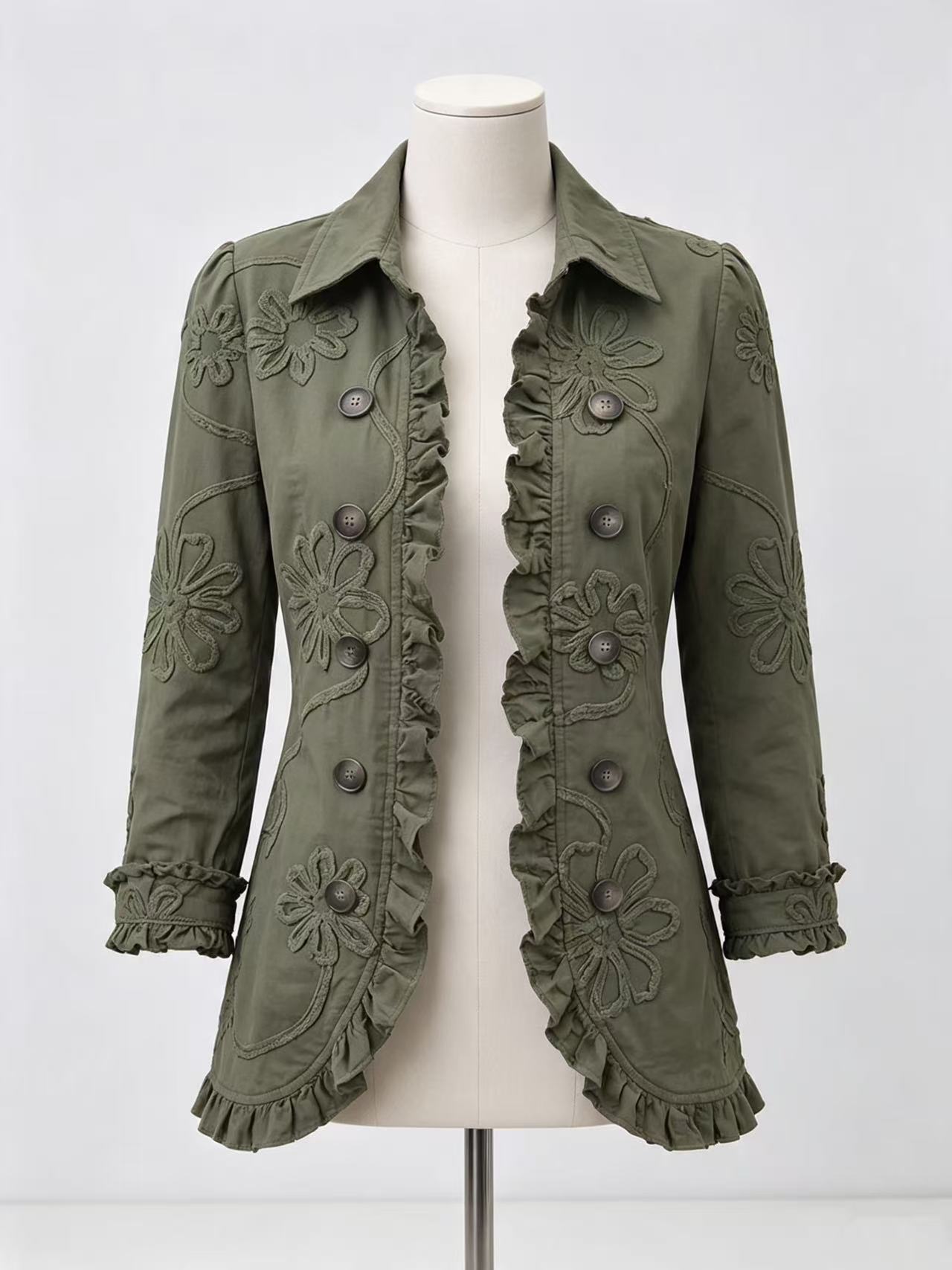 Women's Solid Color Ruffled Jacket Pleated Lapel Blazer 10 Women's Solid Color Ruffled Jacket Pleated Lapel Blazer - Image 10