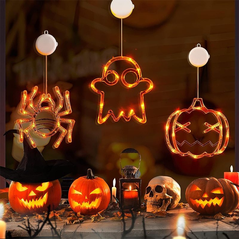 Halloween Window Hanging LED Lights Spider Pumpkin Hanging Ghost 2 Halloween Window Hanging LED Lights Spider Pumpkin Hanging Ghost - Image 2