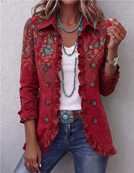 Women's Solid Color Ruffled Jacket Pleated Lapel Blazer 6 Women's Solid Color Ruffled Jacket Pleated Lapel Blazer - Image 6