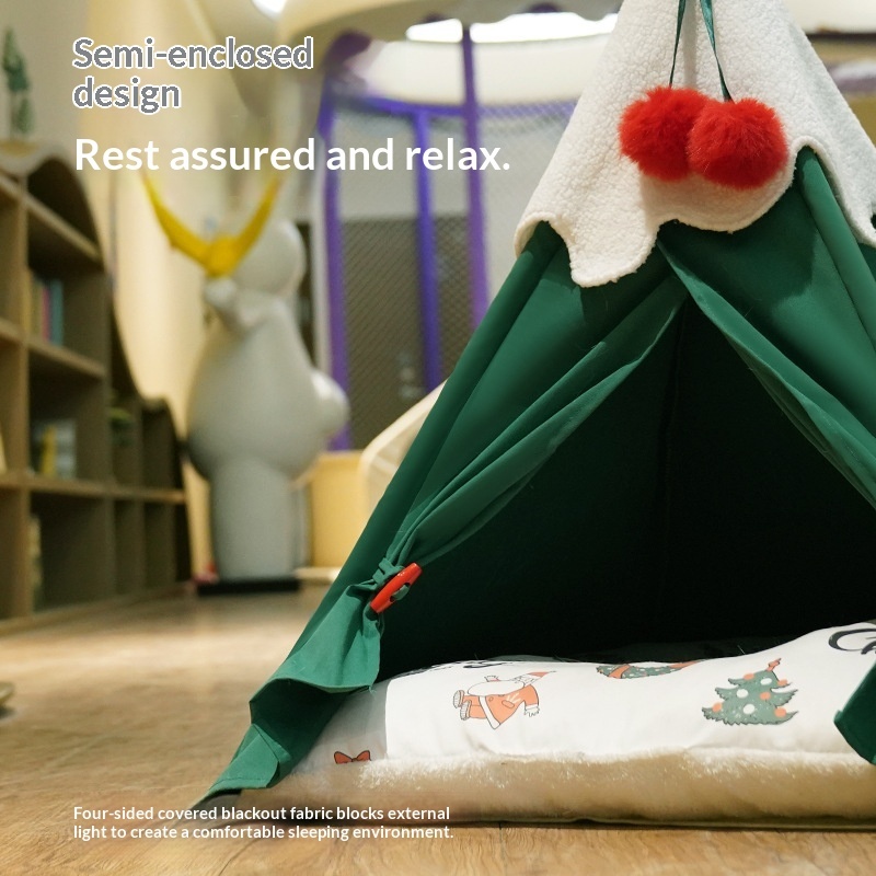 Warm Semi-Enclosed Winter House Christmas Tree Pet Bed 39 Warm Semi-Enclosed Winter House Christmas Tree Pet Bed - Image 9