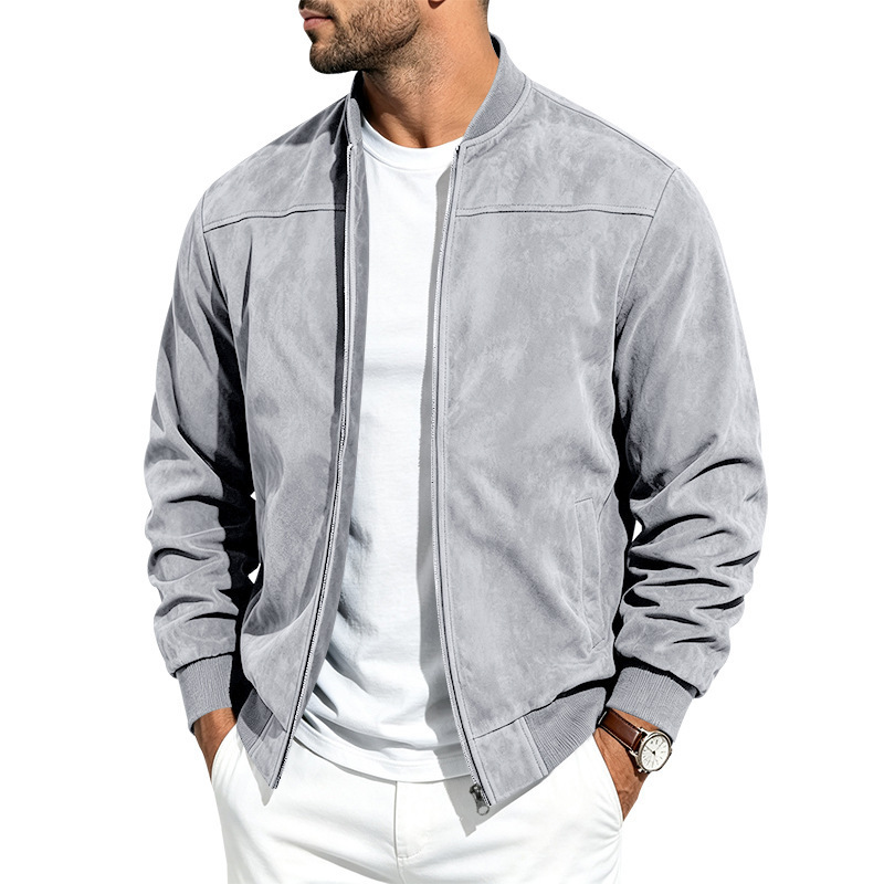 Suede Long Sleeve Zip Up Jacket for Men 8 Suede Long Sleeve Zip Up Jacket for Men - Image 8