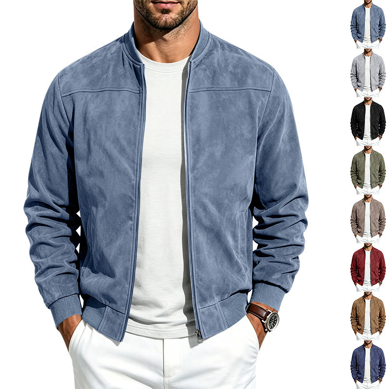 Suede Long Sleeve Zip Up Jacket for Men 1 Suede Long Sleeve Zip Up Jacket for Men