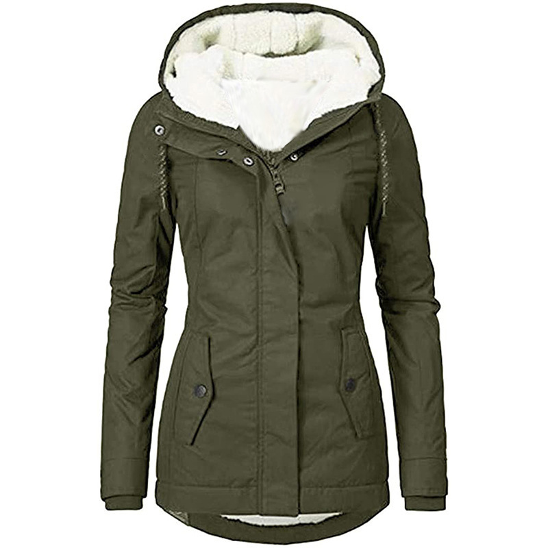 Solid Color Long Sleeve Zipper Fleece Padded Coat 3 Solid Color Long Sleeve Zipper Fleece Padded Coat - Image 3