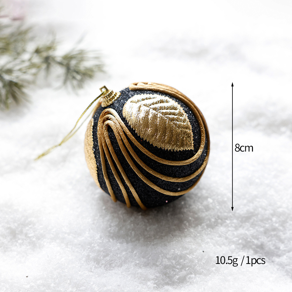 Black And Gold Plush Christmas Ball Christmas Tree Ornament 4 Black And Gold Plush Christmas Ball Christmas Tree Ornament - Image 4