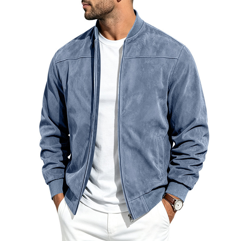 Suede Long Sleeve Zip Up Jacket for Men 7 Suede Long Sleeve Zip Up Jacket for Men - Image 7
