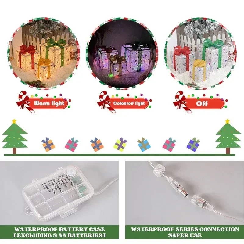 3 Pcs Christmas Gift Box Lighted Up with Remote Control 1 3 Pcs Christmas Gift Box Lighted Up with Remote Control