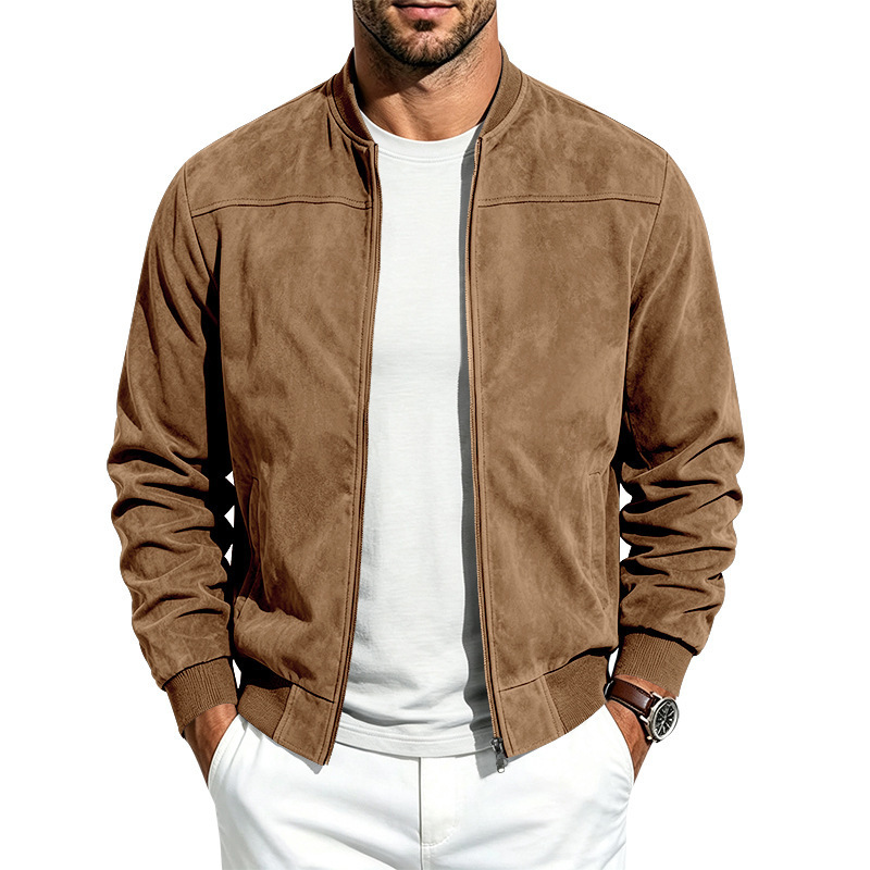 Suede Long Sleeve Zip Up Jacket for Men 4 Suede Long Sleeve Zip Up Jacket for Men - Image 4