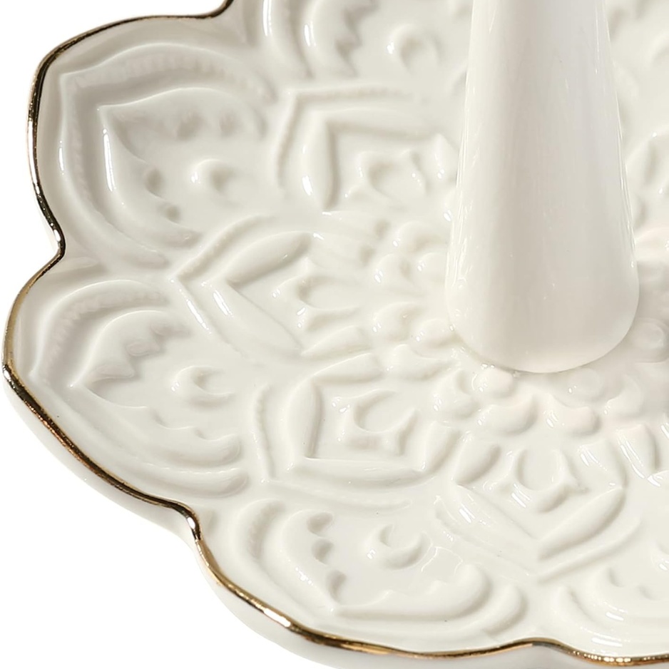Ceramic White Mandala Ring Holder 3 Ceramic White Mandala Ring Holder - Image 3