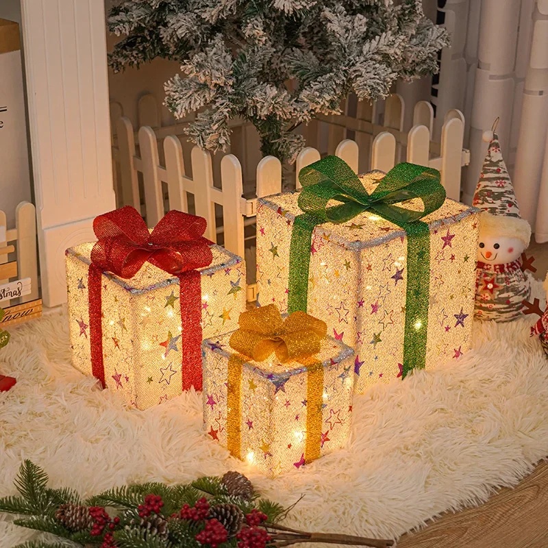 3 Pcs Christmas Gift Box Lighted Up with Remote Control 3 3 Pcs Christmas Gift Box Lighted Up with Remote Control - Image 3