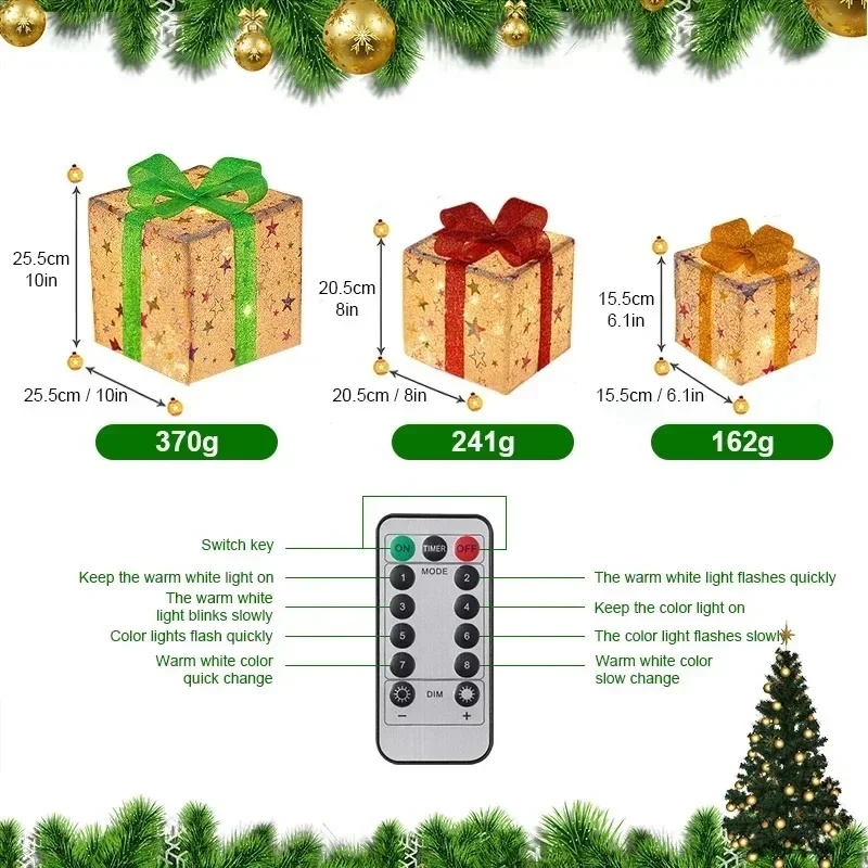 3 Pcs Christmas Gift Box Lighted Up with Remote Control 9 3 Pcs Christmas Gift Box Lighted Up with Remote Control - Image 9