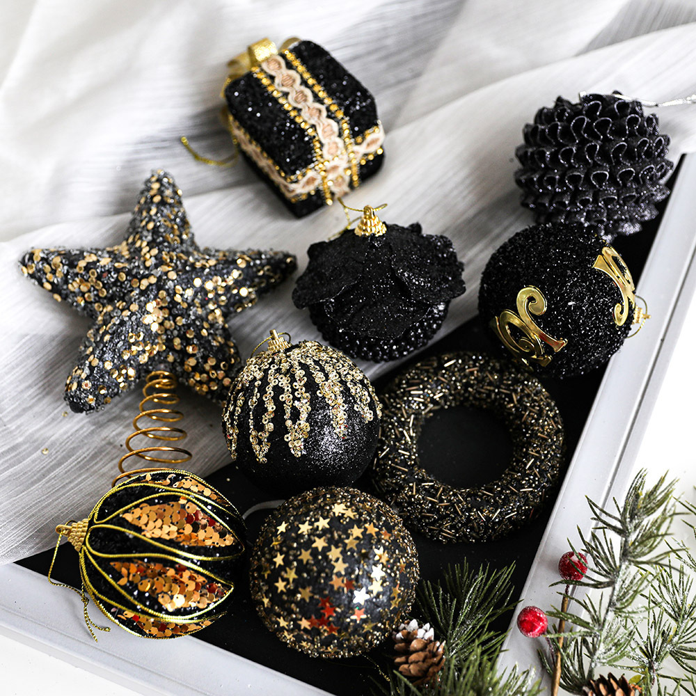 Black And Gold Plush Christmas Ball Christmas Tree Ornament 1 Black And Gold Plush Christmas Ball Christmas Tree Ornament
