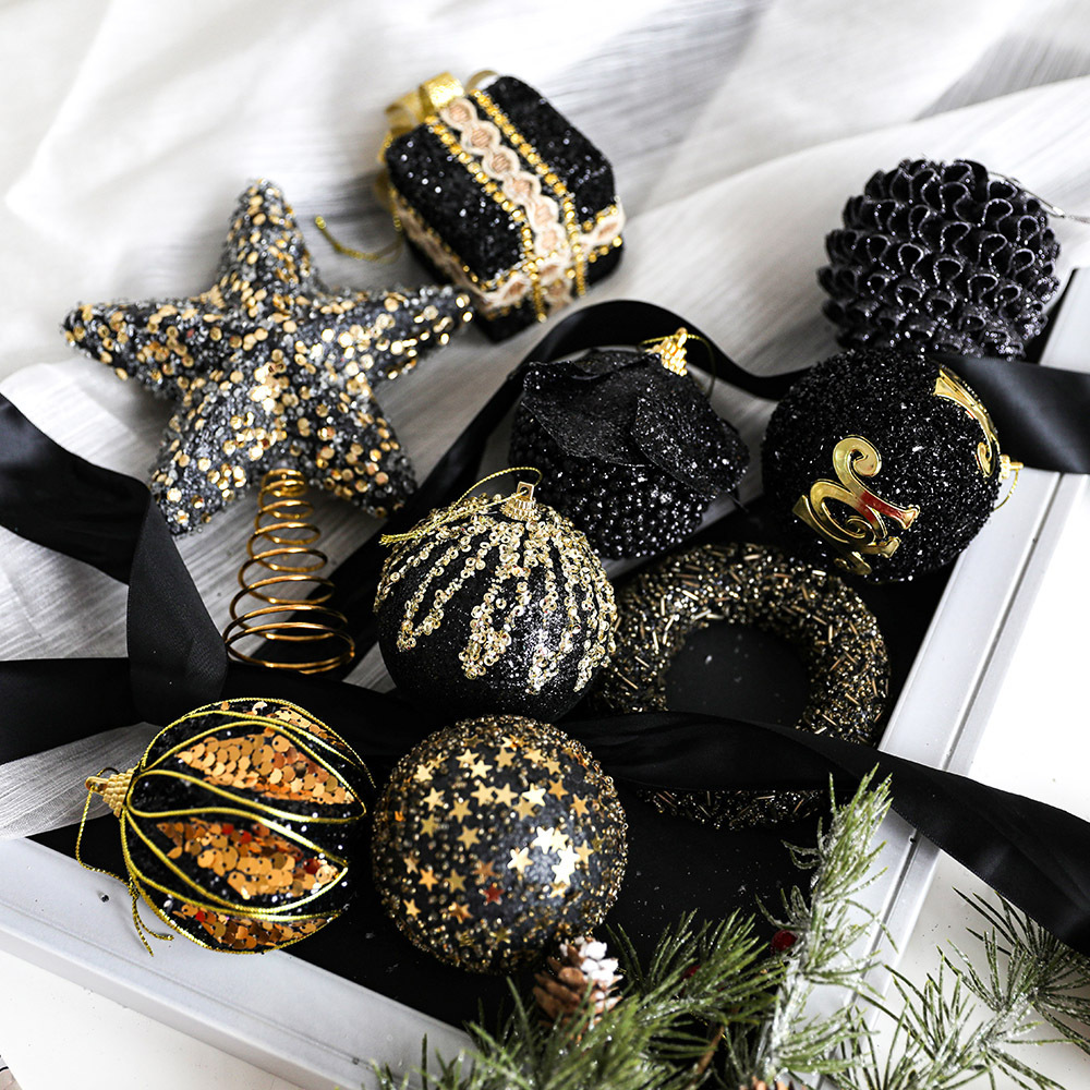 Black And Gold Plush Christmas Ball Christmas Tree Ornament 6 Black And Gold Plush Christmas Ball Christmas Tree Ornament - Image 6