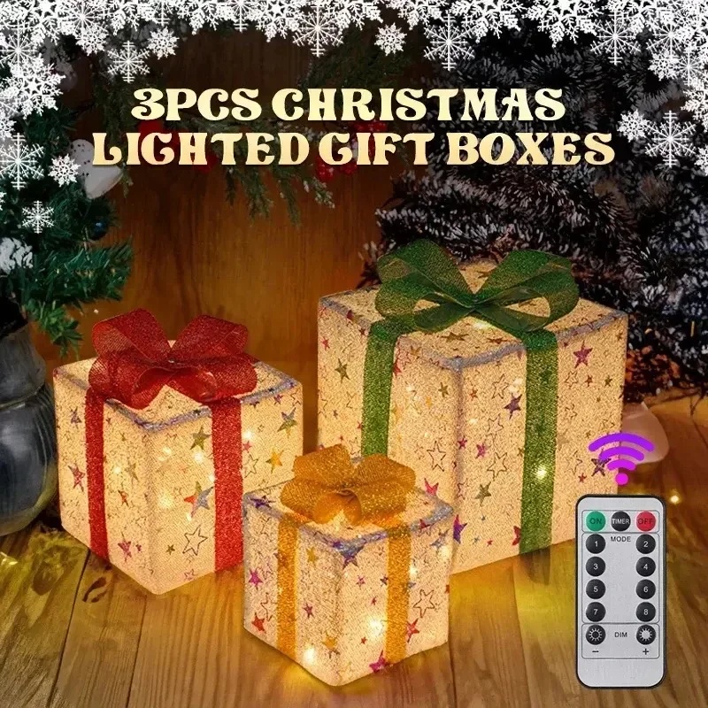 3 Pcs Christmas Gift Box Lighted Up with Remote Control 4 3 Pcs Christmas Gift Box Lighted Up with Remote Control - Image 4