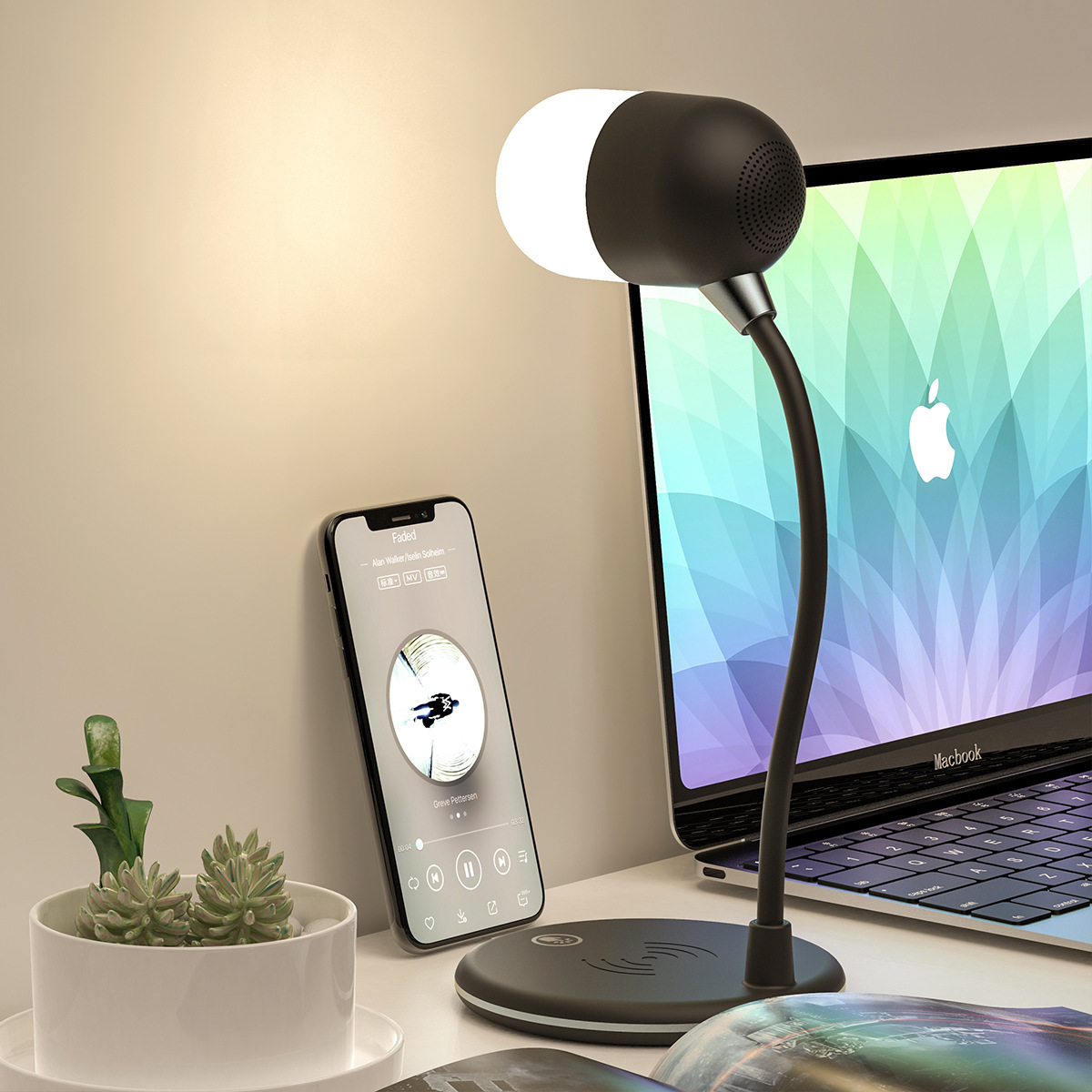 3 IN 1 Desk Lamp With Qi Wireless Charger 5W Bluetooth Speaker USB Dimmable 1 3 IN 1 Desk Lamp With Qi Wireless Charger 5W Bluetooth Speaker USB Dimmable